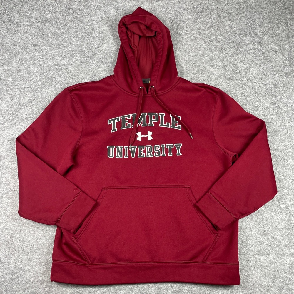Temple University Hoodie Mens L Maroon Under Armour Fleece Pullover Sweatshirt
